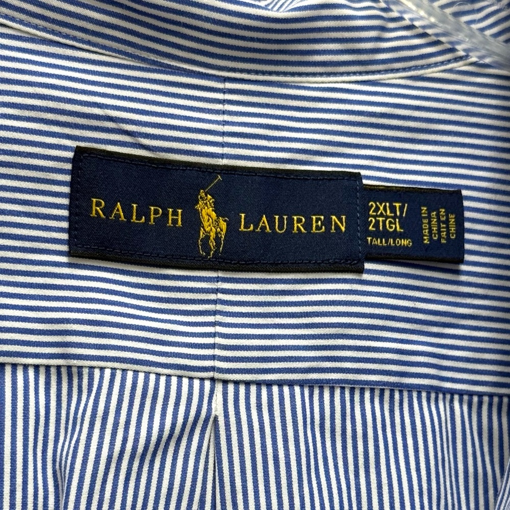 Men’s Polo Ralph Lauren Size 2XLT Blue and White Pinstripe Dress Shirt